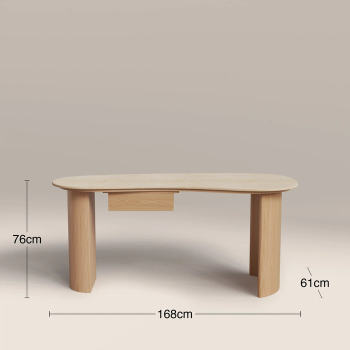 Lois 1 Drawer Desk Natural Travertine Effect Sintered Stone & Oak