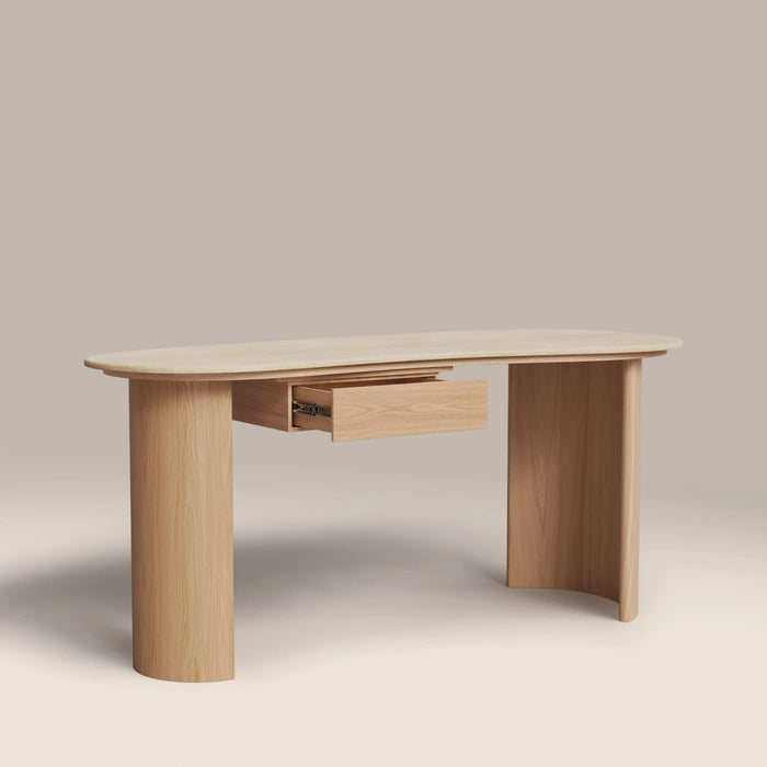 Lois 1 Drawer Desk Natural Travertine Effect Sintered Stone & Oak