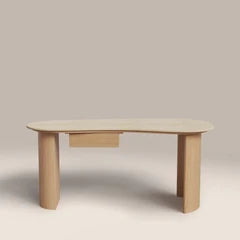 Lois 1 Drawer Desk | Natural Travertine Effect Sintered Stone & Oak
