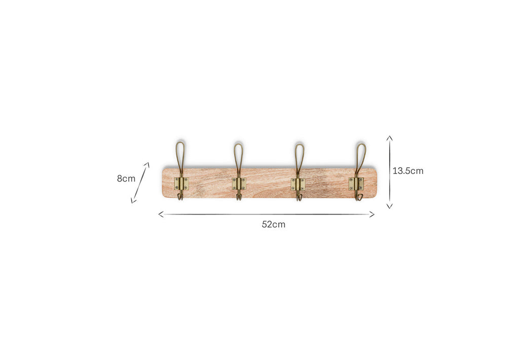 Ankita Mango Wood Iron Hooks Natural Antique Brass Small