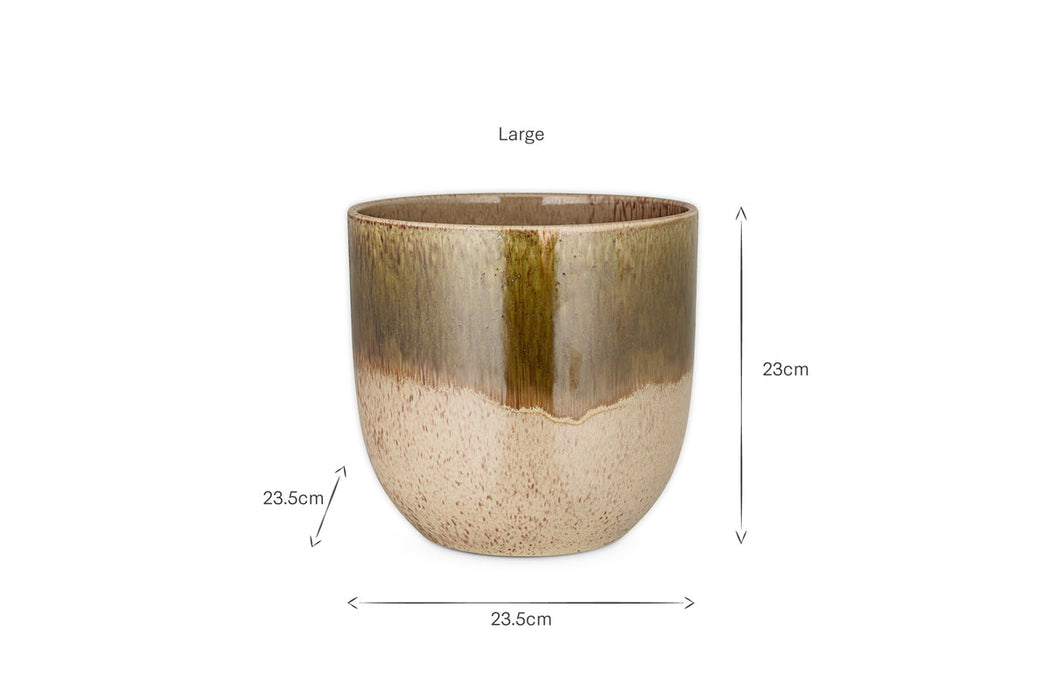 Almeida Reactive Glaze Plant Pot - Olive & Natural