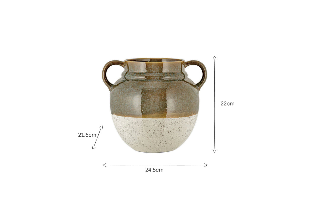 Inha Reactive Glaze Vase - Dark Olive & Natural