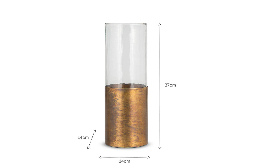 Khila Metal Glass Vase Clear Antique Brass