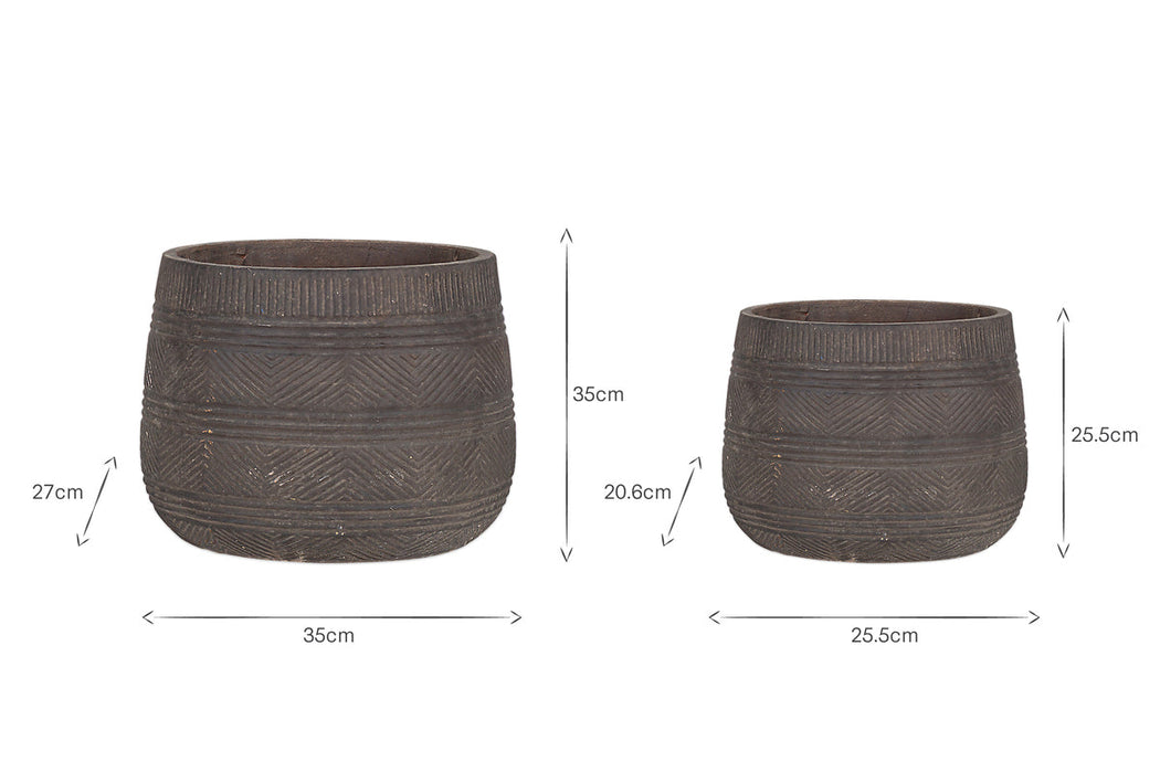 Zadie Etched Ceramic Planter Grey Set Of 2