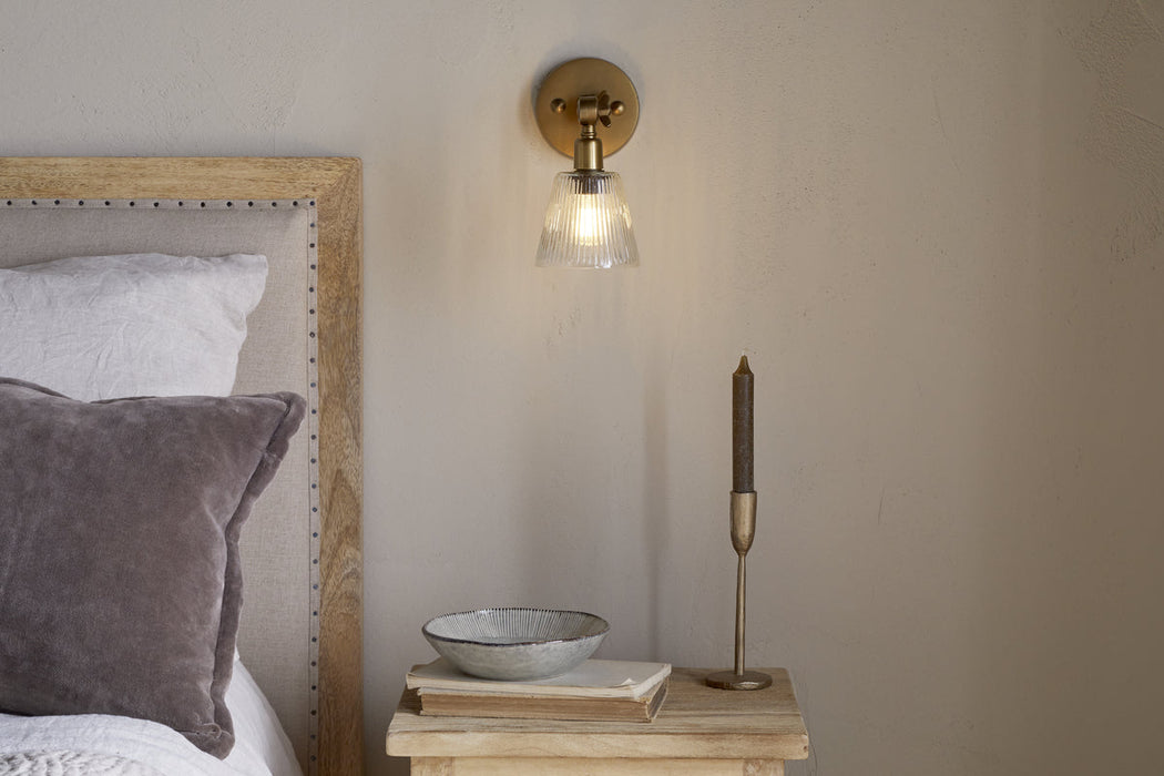Davika Ribbed Glass Task Wall Lamp Clear Antique Brass