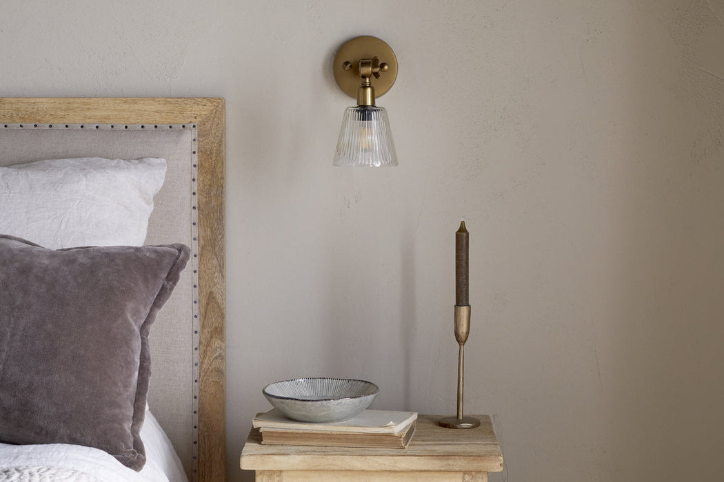 Davika Ribbed Glass Task Wall Lamp Clear Antique Brass