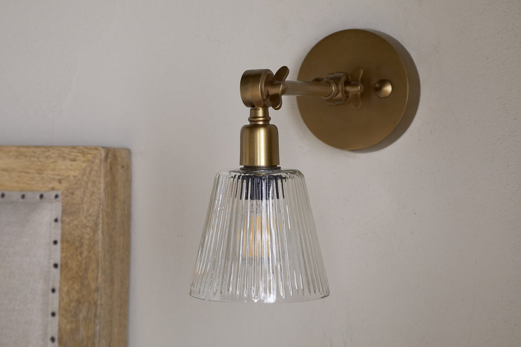Davika Ribbed Glass Task Wall Lamp Clear Antique Brass