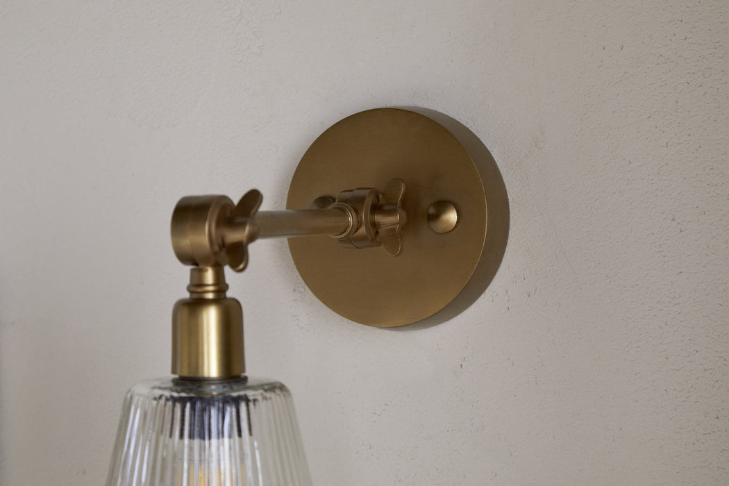 Davika Ribbed Glass Task Wall Lamp Clear Antique Brass