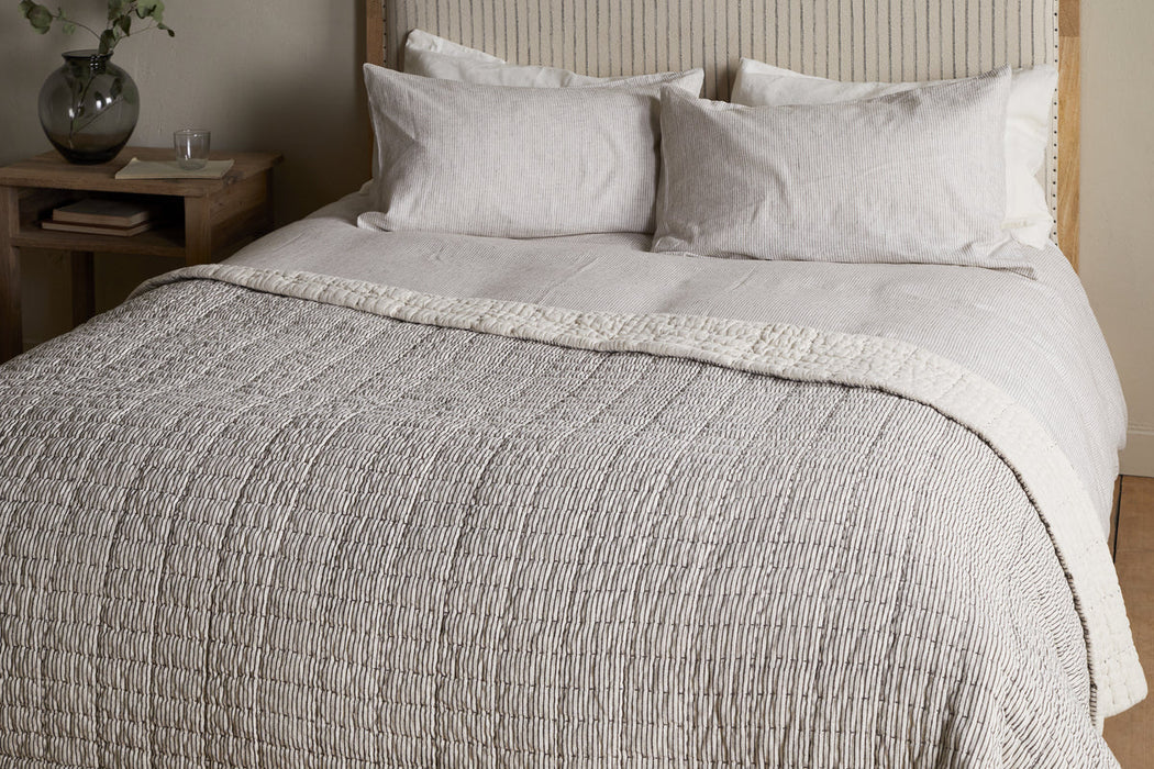 Dipti Cotton Linen Block Print Bed Quilt Charcoal