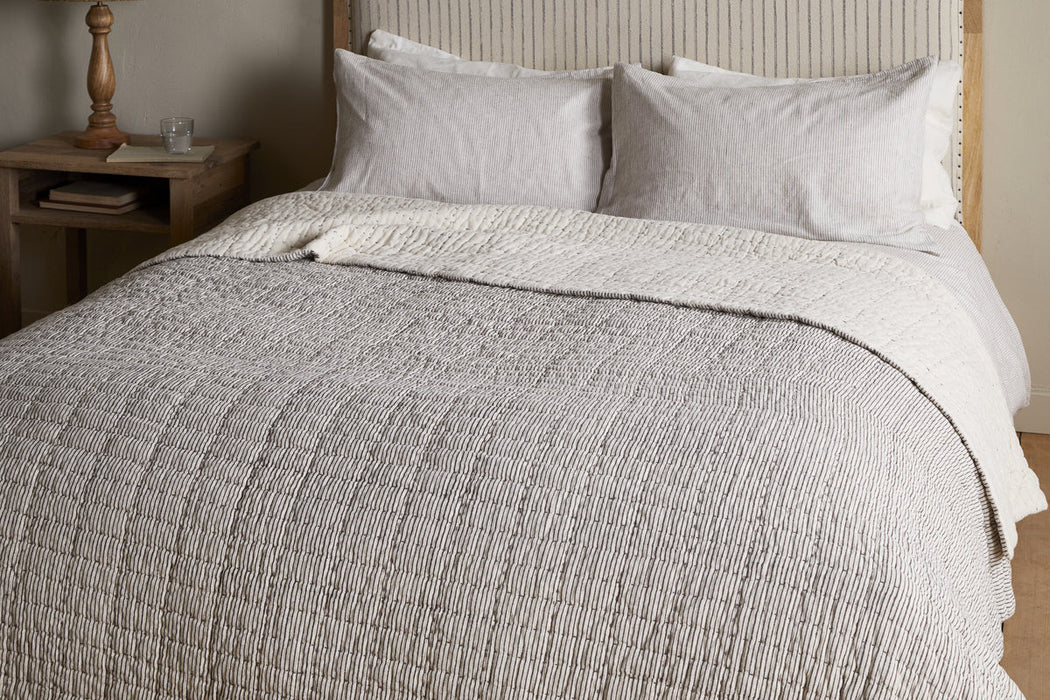 Dipti Cotton Linen Block Print Bed Quilt Charcoal