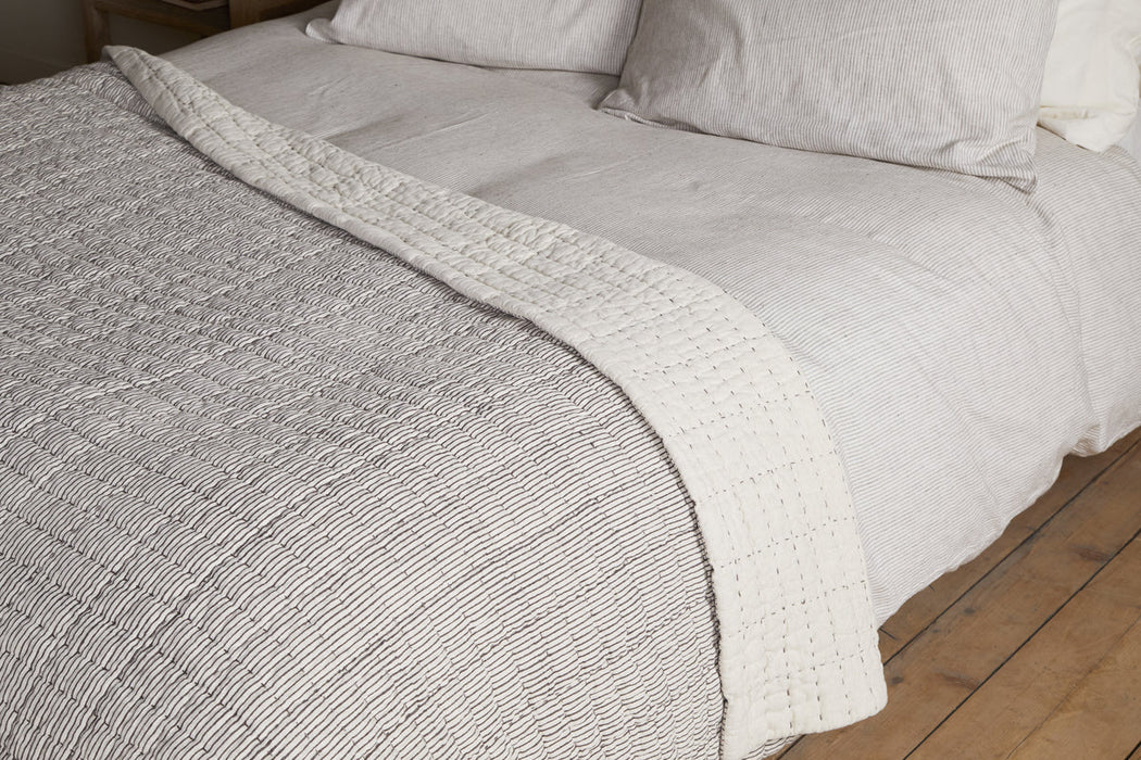 Dipti Cotton Linen Block Print Bed Quilt Charcoal