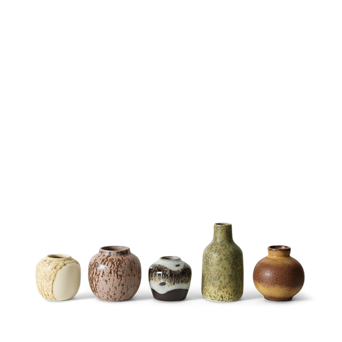 HKliving 70s Ceramics Set of 5 Small Vases Multicolour