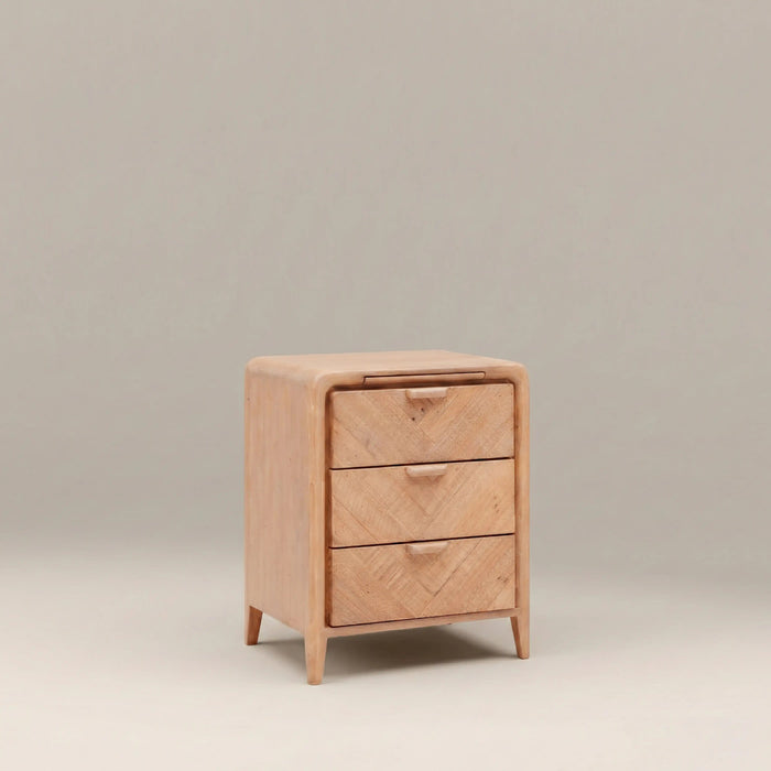Winslow Large 3 Drawer Rectangle Wooden Bedside Table Natural