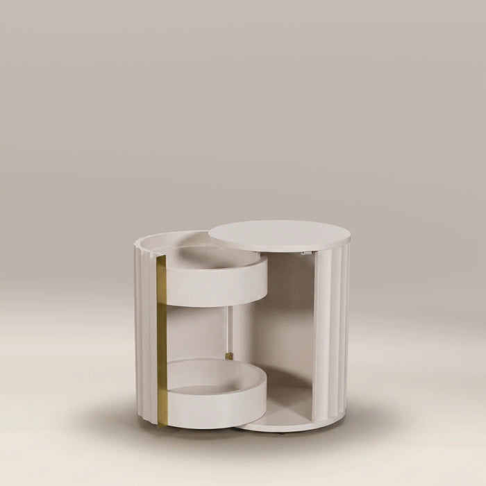 Suvi Left Round Bedside Table Ivory