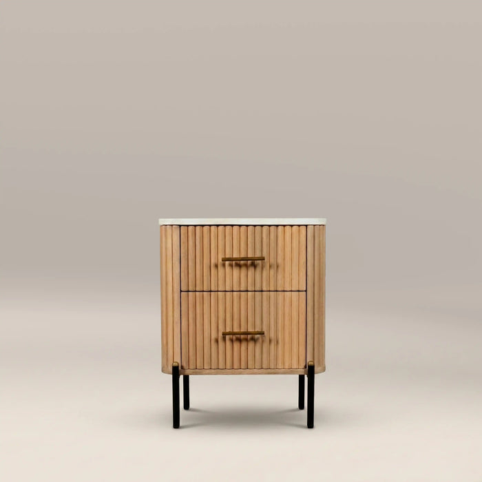 Oliver 2 Drawer Rectangle Bedside Table White Marble & Natural