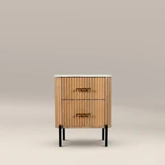 Oliver 2 Drawer Rectangle Bedside Table | White Marble & Natural