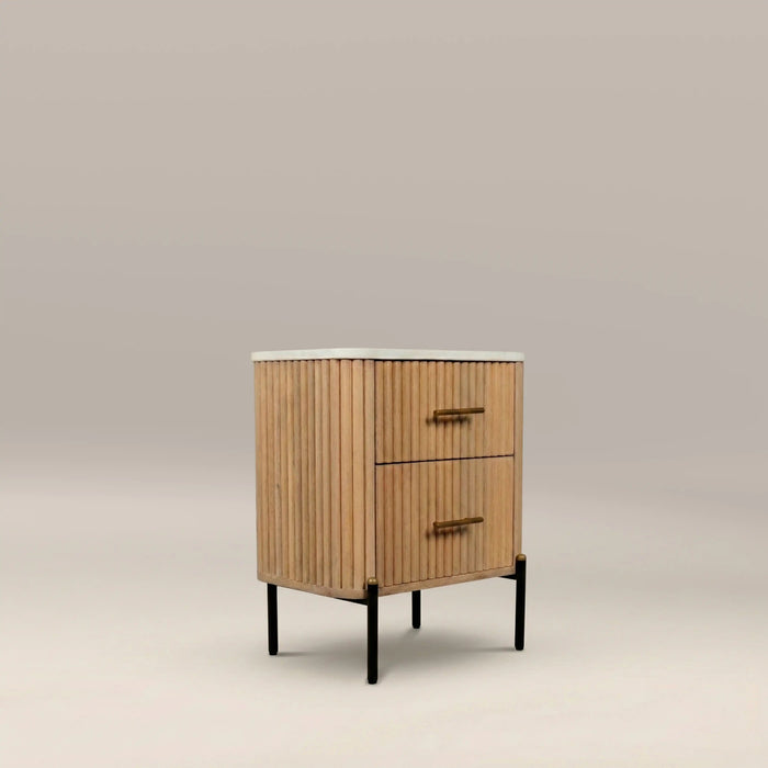Oliver 2 Drawer Rectangle Bedside Table White Marble & Natural
