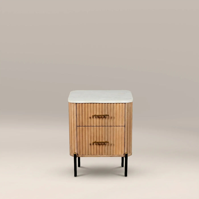 Oliver 2 Drawer Rectangle Bedside Table White Marble & Natural