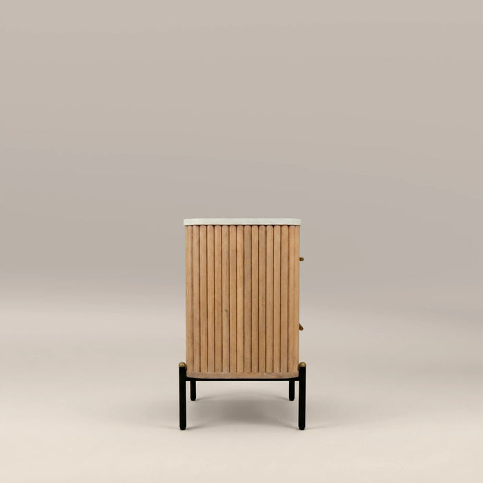 Oliver 2 Drawer Rectangle Bedside Table White Marble & Natural