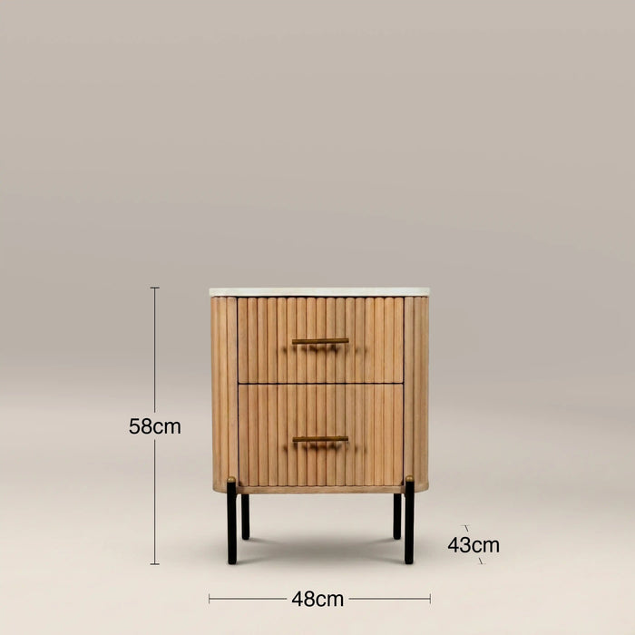 Oliver 2 Drawer Rectangle Bedside Table White Marble & Natural