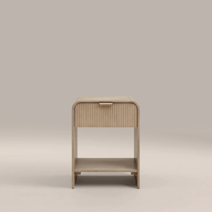 Winnie Large 1 Drawer Curved Wooden Bedside Table Natural Mango Wood