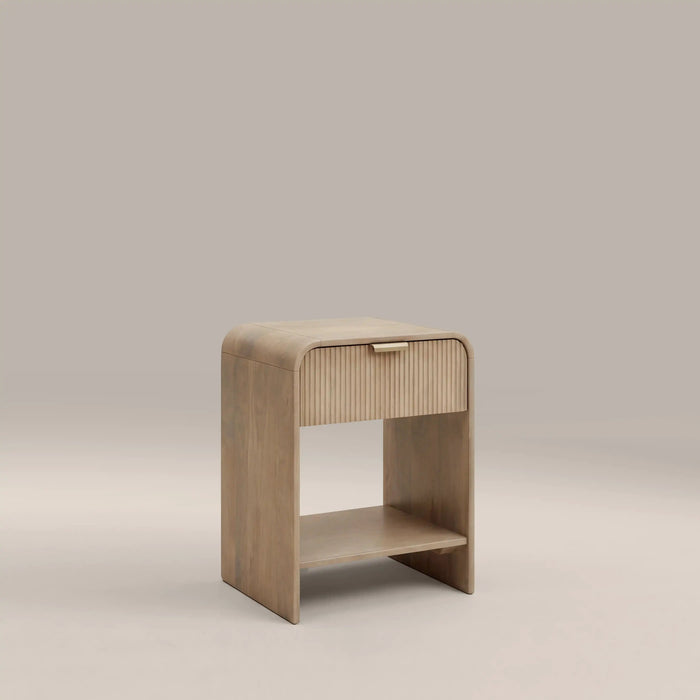 Winnie Large 1 Drawer Curved Wooden Bedside Table Natural Mango Wood