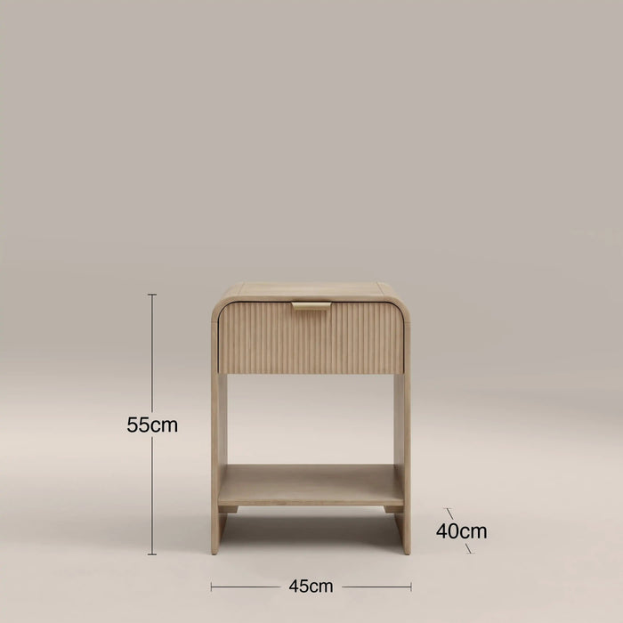 Winnie Large 1 Drawer Curved Wooden Bedside Table Natural Mango Wood
