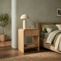 Winnie Large 1 Drawer Curved Wooden Bedside Table | Natural Mango Wood