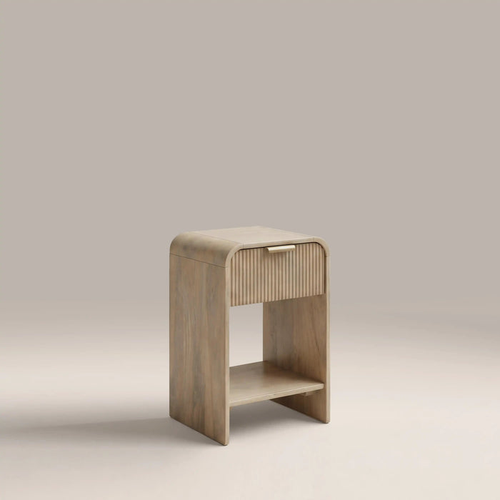 Winnie Small 1 Drawer Curved Wooden Bedside Table Natural Mango Wood