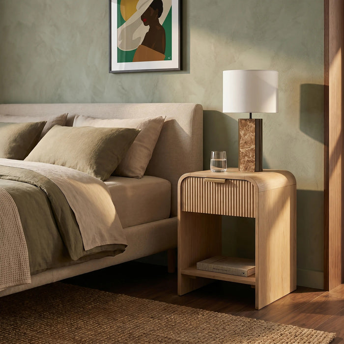 Winnie Small 1 Drawer Curved Wooden Bedside Table Natural Mango Wood
