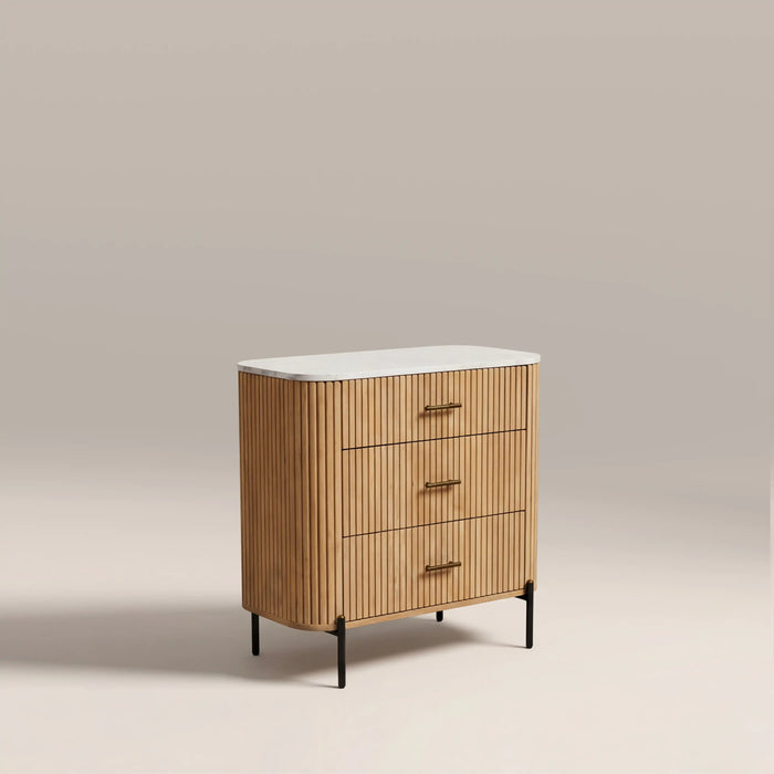 Oliver 3 Drawer Chest of Drawers White Marble & Natural Mango Wood