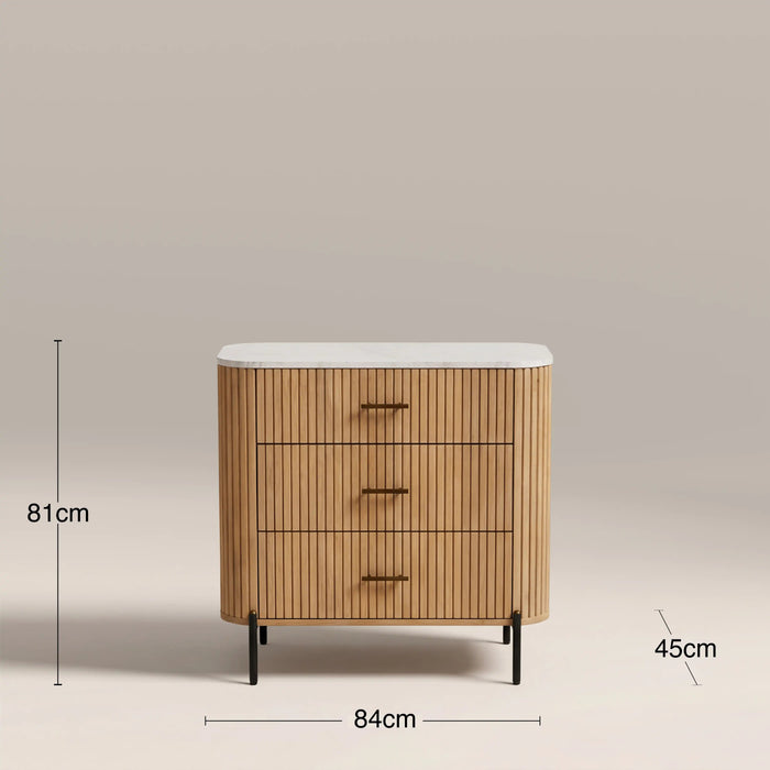 Oliver 3 Drawer Chest of Drawers White Marble & Natural Mango Wood
