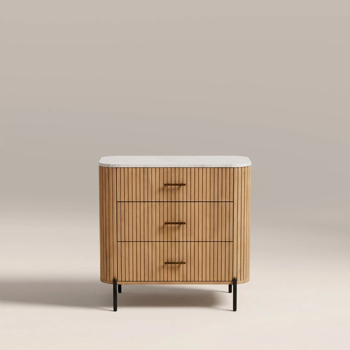 Oliver 3 Drawer Chest of Drawers White Marble & Natural Mango Wood