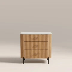 Oliver 3 Drawer Chest of Drawers | White Marble & Natural Mango Wood