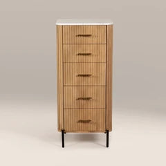 Oliver Tall 5 Drawer Chest of Drawers | White Marble & Natural