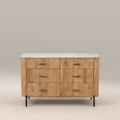 Oliver Wide 6 Drawer Chest of Drawers | White Marble & Natural