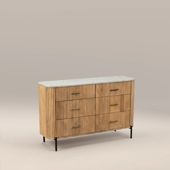 Oliver Wide 6 Drawer Chest of Drawers White Marble & Natural