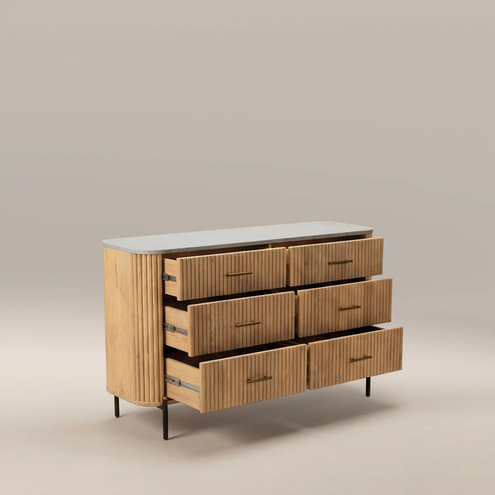 Oliver Wide 6 Drawer Chest of Drawers White Marble & Natural