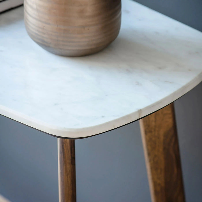 Lambert Console Table White Marble & Walnut