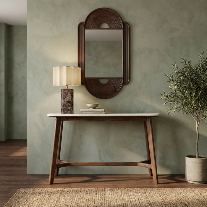 Lambert Console Table White Marble & Walnut
