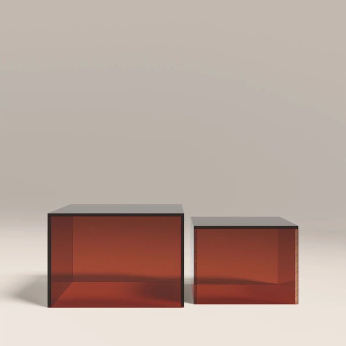 Dice Set of 2 Square Coffee Tables Amber Glass