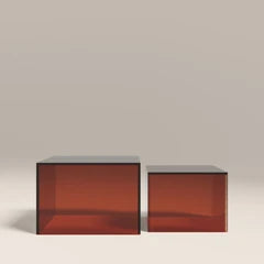 Dice Set of 2 Square Coffee Tables | Amber Glass
