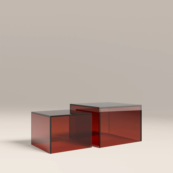 Dice Set of 2 Square Coffee Tables Amber Glass