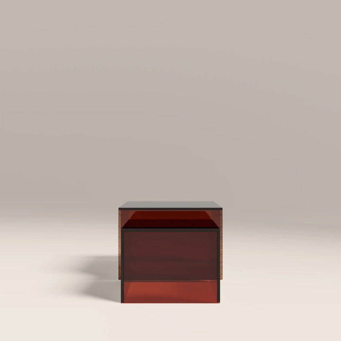 Dice Set of 2 Square Coffee Tables Amber Glass
