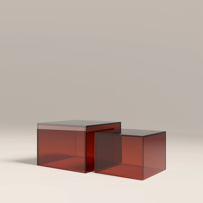 Dice Set of 2 Square Coffee Tables Amber Glass