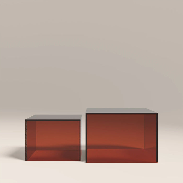 Dice Set of 2 Square Coffee Tables Amber Glass