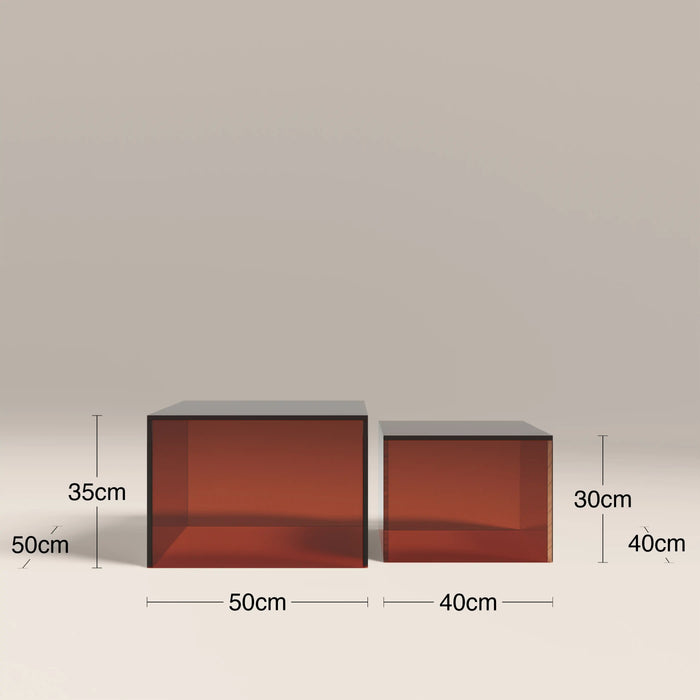 Dice Set of 2 Square Coffee Tables Amber Glass