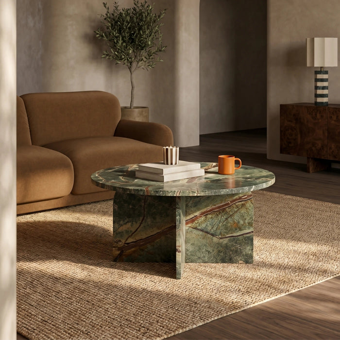 Alba Round Coffee Table Ember Green Marble