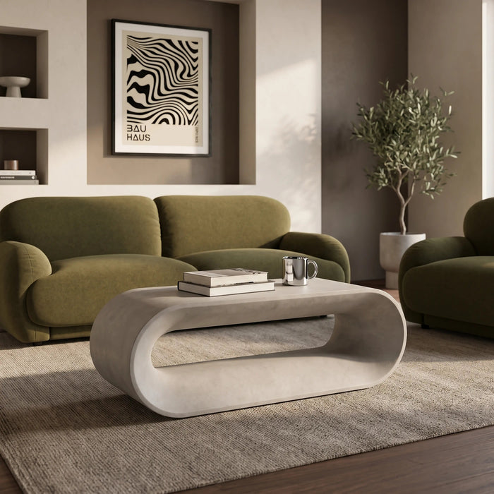 Marin Curved Coffee Table Mottled White Concrete