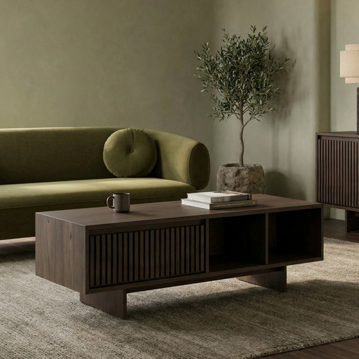 Tampere Rectangle Wooden Storage Coffee Table Dark Walnut